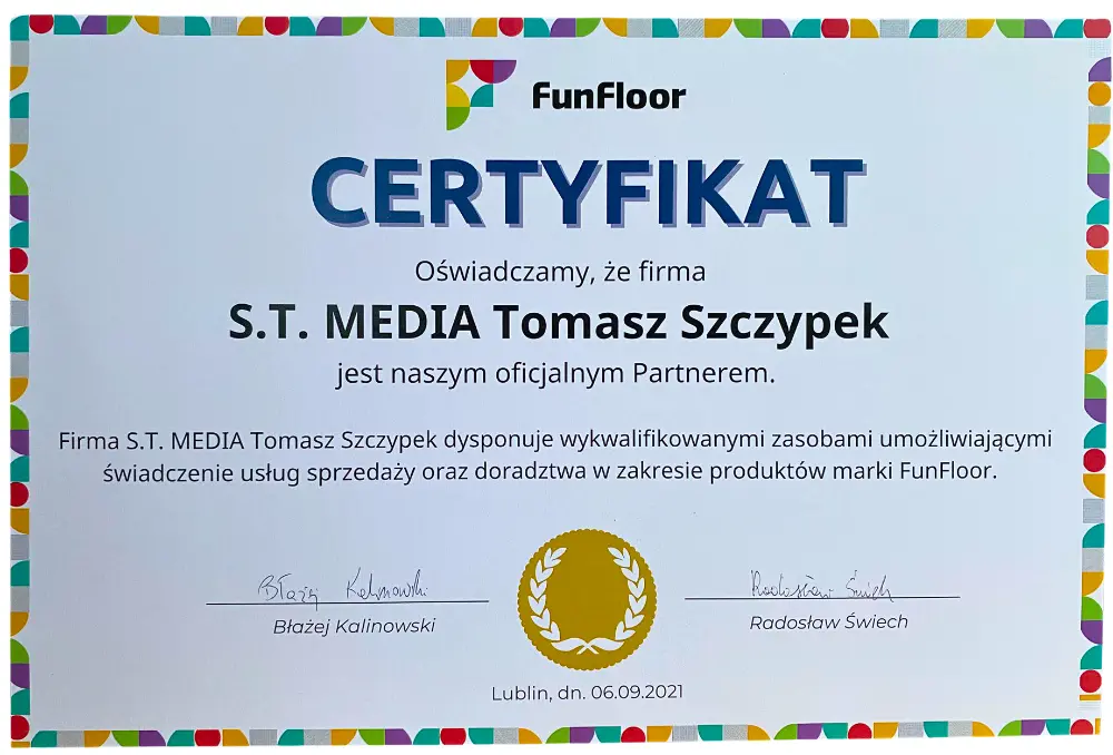 Certyfikat dla S.T.Media FunFloor 2021