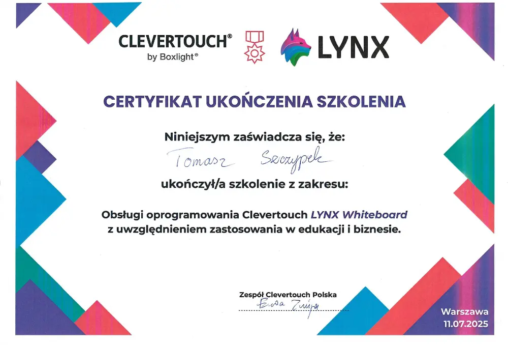 Certyfikat dla S.T.Media Clevertouch 2025