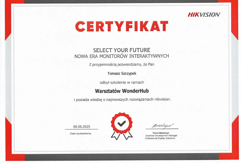Certyfikat dla S.T.Media Hikvision 2025