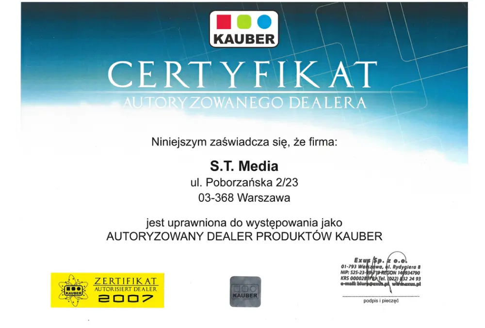 Certyfikat dla S.T.Media Kauber 2007